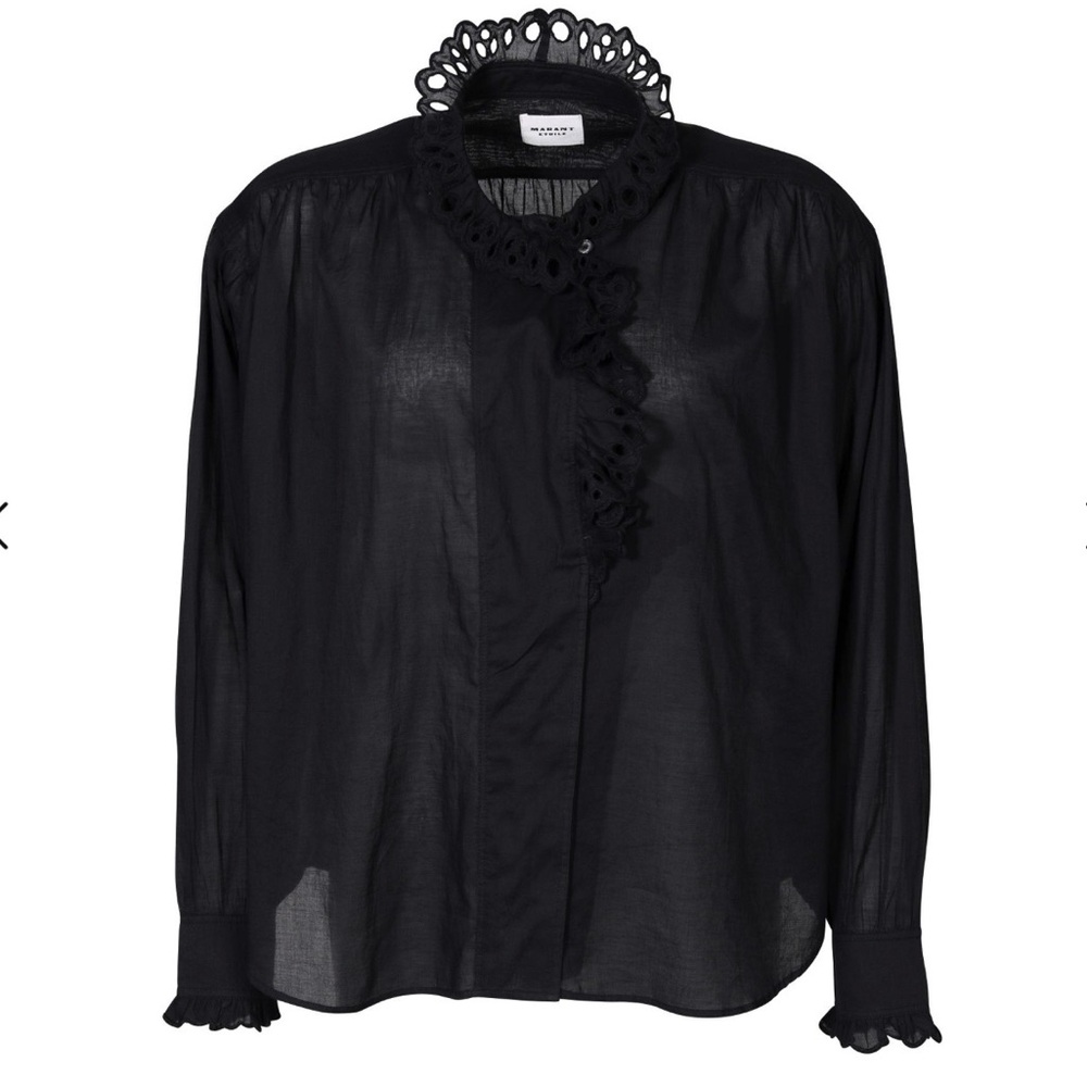 Isabel Marant Black Eyelet Ruffle V-Neck Blouse